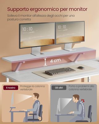 Escritorio para Computadora en L, Escritorio de Esquina con 2 Cajones Espaciosos y Soporte para Monitor, Estante Regulable, para Oficina Estudio, Blanco Acero LWD098W01