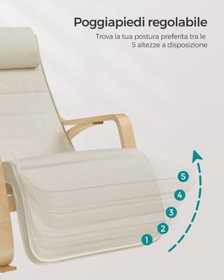 Silla mecedora con brazos de madera de abeto, sillón mecedora con reposapiés regulable en 5 posiciones, capacidad máxima 150 kg, sala de estar, habitación, beige LYY10M