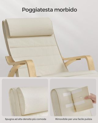 Silla mecedora con brazos de madera de abeto, sillón mecedora con reposapiés regulable en 5 posiciones, capacidad máxima 150 kg, sala de estar, habitación, beige LYY10M