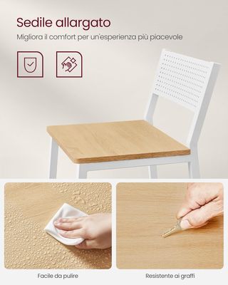 Taburetes de Cocina, Set de 2, Taburetes de Bar, Taburetes Altos para Cocina Comedor Estudio, Estilo Industrial, Roble Beige y Blanco LBC070W09