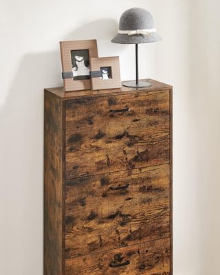 Zapatero Con 3 Puertas Y Compartimentos Abatibles, Organizador de Zapatos de Madera, Perfecto para Pasillo Estrecho, Salón, Sala de Estar, Dormitorio, 60 X 24 X 120 Cm (L X P X A), Marrón Vintage