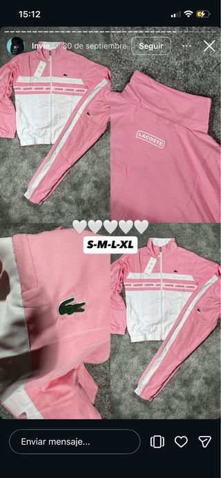 Conjunto deportivo Lacoste rosa y blanco