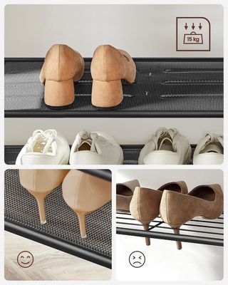 Perchero Con Zapatero, Mueble De Entrada Con Ganchos, Espejo, Banco Y Estantes, 35 X 98 X 180 Cm, Pasillo Dormitorio Salón, Industrial, Marrón Vintage Y Negro Tinta HSR415B01