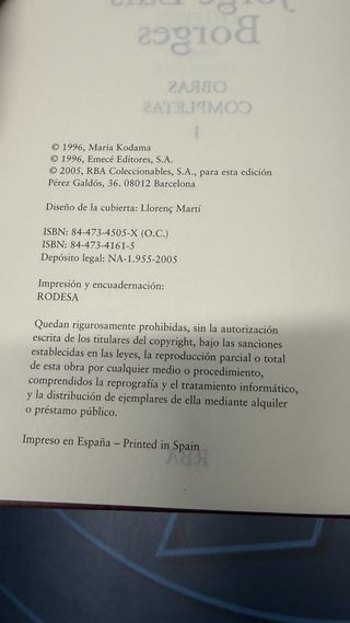 Jorge Luis Borges, Obras Completas I - Libro