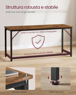 Escritorio para Computadora, Estación de Trabajo, 60 X 160 X 76 Cm, Escritorio de Oficina, Estudio Dormitorio Sala de Estar, Marrón Vintage y Negro Tinta LWD121K01