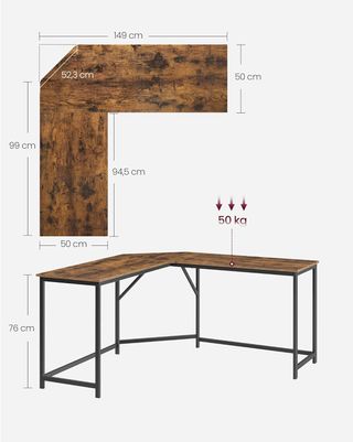 Escritorio Esquinero, Escritorio para Computadora en Forma de L, 149 X 149 X 76 Cm, para Oficina Estudio Gaming, Marrón Vintage y Negro Tinta LWD73X