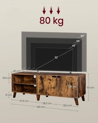 Mueble TV para Televisor de Hasta 60 Pulgadas, Armario para TV Con 2 Puertas, Estantes Ajustables, Largo 140 Cm, para Salón, Dormitorio, Marrón Vintage LTV027X01