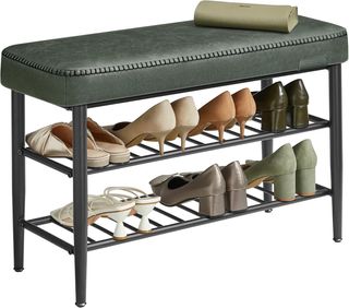 EKHO Colección - Banco Zapatero, Banco de Entrada y Dormitorio, Tapizado en PU con Costuras, Moderno de Mediados de Siglo, Capacidad 135 Kg, 30 X 80 X 50 Cm, Verde Bosque LSB054C01