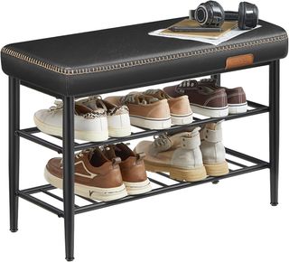 EKHO Colección - Banco Zapatero, Banco de Entrada y Dormitorio, Tapizado en PU con Costuras, Moderno de Mediados de Siglo, Capacidad 135 Kg, 30 X 80 X 50 Cm, Verde Bosque LSB054C01