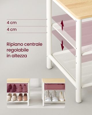 Perchero Con Zapatero, Mueble De Entrada Con Ganchos, Espejo, Banco Y Estantes, 35 X 98 X 180 Cm, Pasillo Dormitorio Salón, Moderno, Color Roble Y Blanco Nublado HSR415W09