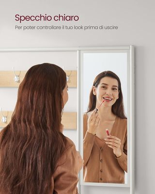 Perchero Con Zapatero, Mueble De Entrada Con Ganchos, Espejo, Banco Y Estantes, 35 X 98 X 180 Cm, Pasillo Dormitorio Salón, Moderno, Color Roble Y Blanco Nublado HSR415W09