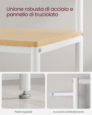 Perchero Con Zapatero, Mueble De Entrada Con Ganchos, Espejo, Banco Y Estantes, 35 X 98 X 180 Cm, Pasillo Dormitorio Salón, Moderno, Color Roble Y Blanco Nublado HSR415W09