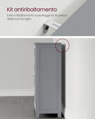 Mueble De Baño, Mueble Para Baño Estrecho, Organizador, Cajonera, Con 4 Cajones, Puerta, Estante Regulable, 30 X 55 X 82 Cm, Gris Tortora LHC041P36