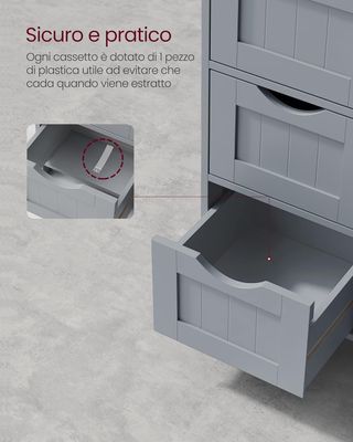 Mueble De Baño, Mueble Para Baño Estrecho, Organizador, Cajonera, Con 4 Cajones, Puerta, Estante Regulable, 30 X 55 X 82 Cm, Gris Tortora LHC041P36