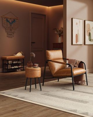 EKHO Colección - Banco Zapatero, Banco de Entrada y Dormitorio, Cubierta de PU con Costuras, Moderno de Mediados de Siglo, Capacidad 135 Kg, 30 X 80 X 50 Cm, Marrón Caramelo LSB054K01