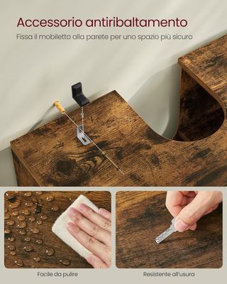 Mueble Sottolavabo, Mueble de Baño, Armario Portaobjetos, 30 X 60 X 64 Cm, Adecuado para Lavabos Sin Columna, Con Doble Puerta de Persiana, Estante Regulable, Marrón Vintage BBK04BX