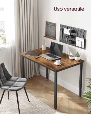 Mesa de Comedor, Mesa de Cocina, 70 X 110 X 77 Cm, para 4 Personas, Escritorio, Diseño Industrial, Marrón Vintage y Negro Mate KDT081B01