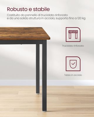 Mesa de Comedor, Mesa de Cocina, 70 X 110 X 77 Cm, para 4 Personas, Escritorio, Diseño Industrial, Marrón Vintage y Negro Mate KDT081B01