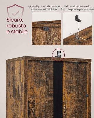 Librería, Librería Estante Vertical de 6 Estantes, Con Puerta, 24 X 31,8 X 175 Cm, para Sala de Estar Estudio Oficina Comedor, Marrón Vintage LBC401K01