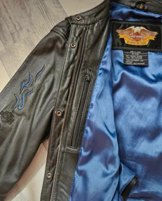 Giacca Harley Davidson Pelle Nera con ricami  Blu