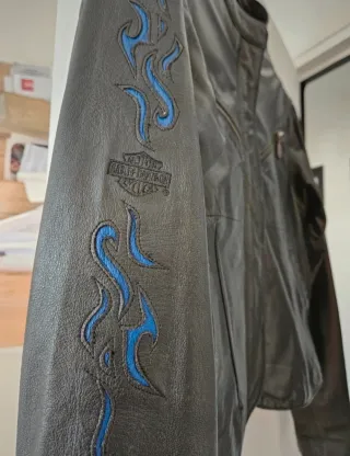 Giacca Harley Davidson Pelle Nera con ricami  Blu