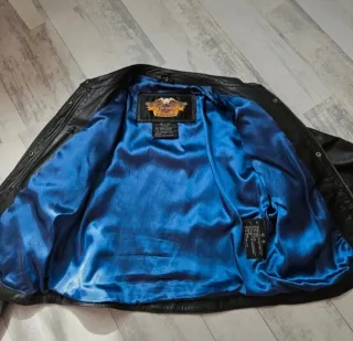 Giacca Harley Davidson Pelle Nera con ricami  Blu