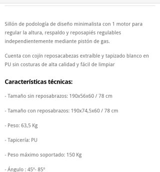 camilla-sillón eléctrico de podología