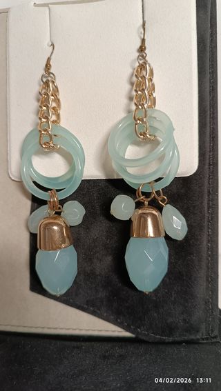 Orecchini pendenti oro e celeste