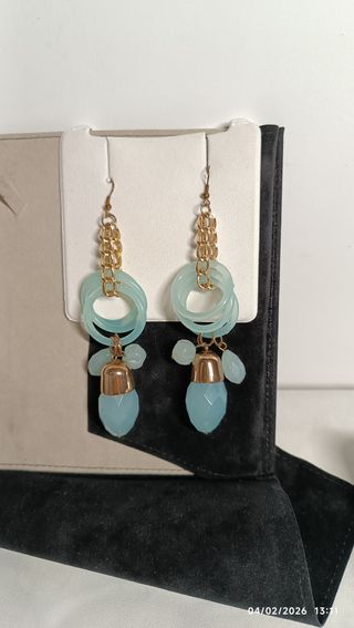 Orecchini pendenti oro e celeste