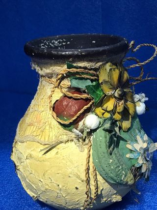 Jarrón decorativo flores yute papel