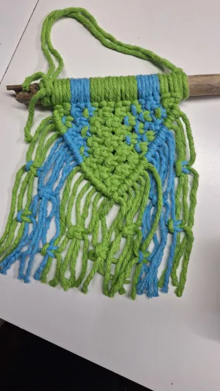 Decoração Macramé Parede Madeira e Tecido