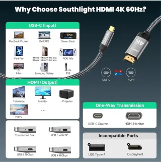Cable USB-C a HDMI 2m 4K UHD
