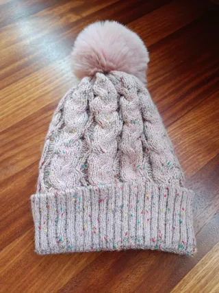 Gorro lana niña pompón rosa