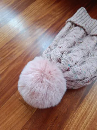 Gorro lana niña pompón rosa