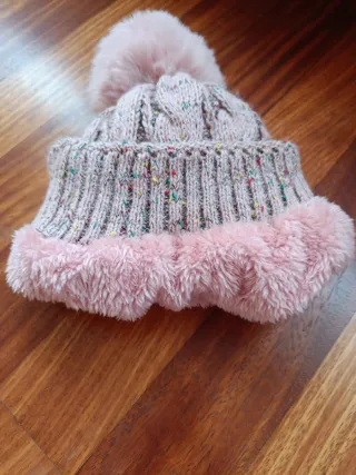 Gorro lana niña pompón rosa