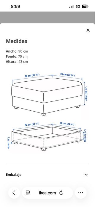 Reposapiés de tela beige con almacenaje