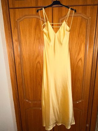 Vestido Zara Satén Amarillo Espalda Descubierta M