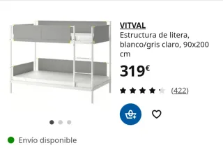Literas VITVAL Ikea Blanco/Gris Claro 90x200