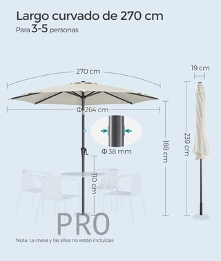 Sombrilla de jardín de 270cm - Songmics