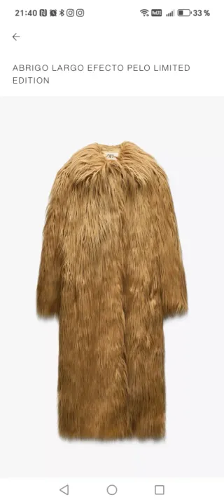 Abrigo pelo marrón talla única nuevo