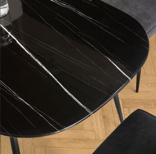 Mesa de Comedor de Cristal Efecto Mármol Negro