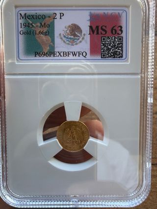 Moneda 2 Pesos Mexicanos Oro