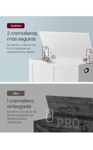 Puf con almacenaje, banco con 2 bisagras de seguridad