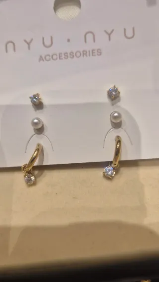 Conjunto 3 pares pendientes perla y piedra