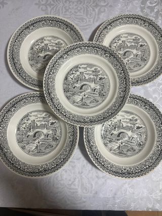 5 Platos Segovia con paisaje y borde floral