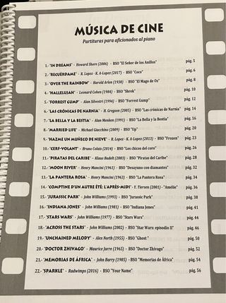Libro partituras de cine para piano