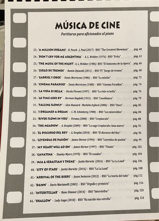 Libro partituras de cine para piano