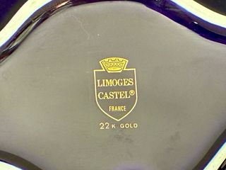 🇫🇷 Limoges bandeja Porcelana Azul y Oro