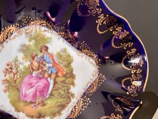 🇫🇷 Limoges bandeja Porcelana Azul y Oro