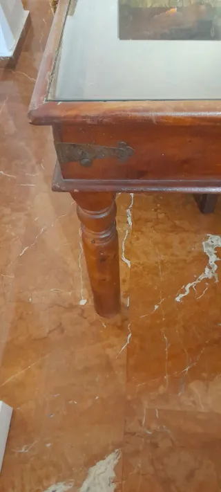 Mesa comedor puerta india madera y cristal+6sillas